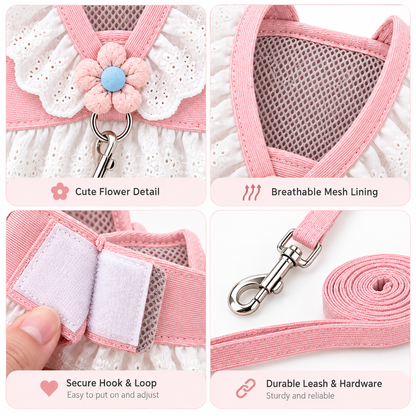 Lace Floral Pet Harness and Leash Set