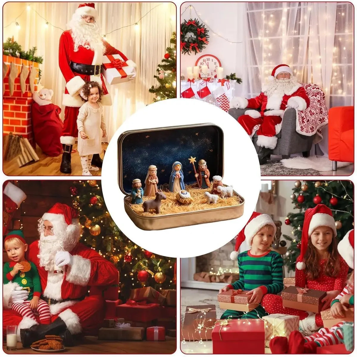 Mini Nativity Scene in Gold Tin Pocket Christmas Decoration Set