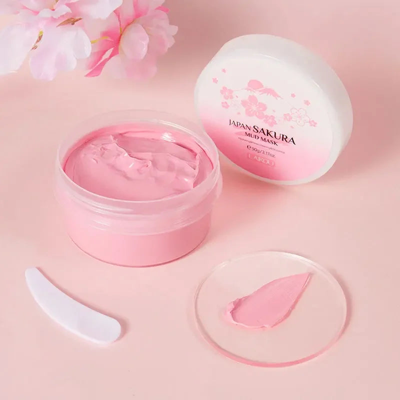 Laikou Sakura Mud Mask Deep Cleansing Oil Control Balance Antioxidan Shrink Pores Remove Blackheads Refreshing Facial Mask90/25g