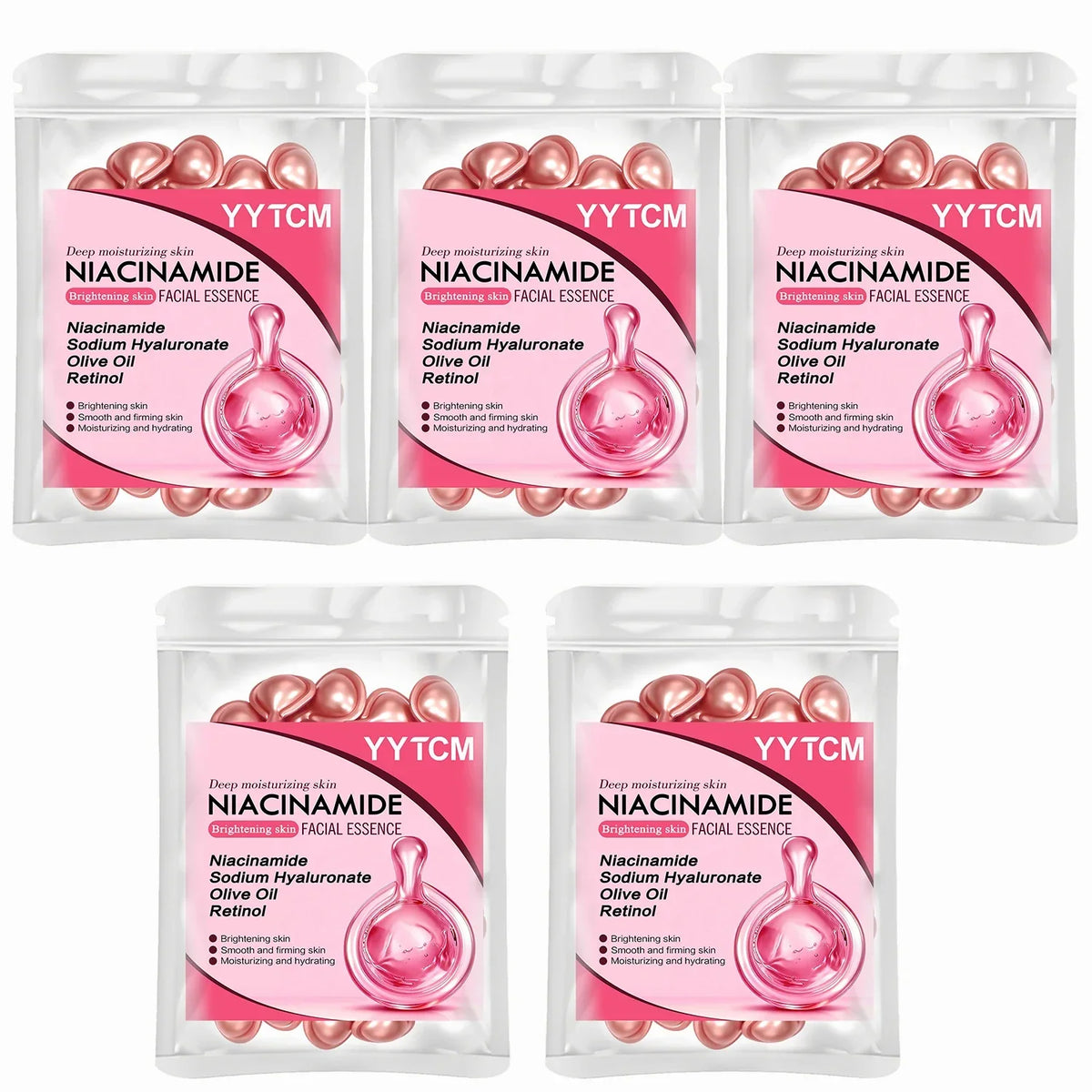 Niacinamide Facial Essence Capsules, Containing Retinol, Olive Fruit Oil, Gardenia Extract, Brighten Skin Tone, Moisturize and Hydrate, and Smooth and Soften Skin (0.5Gx30 Capsules)/Bag-1 Bag