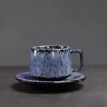 Traditional Arabic Coffee Cup and Dish Set Middle Eastern Style Kiln Transformed Coarse Ceramic Retro Handmade Mug
