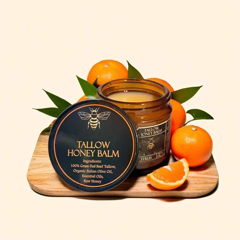 Organic Grass-Fed Beef Tallow Balm with Raw Honey - Moisturizing Cream for Soft, Smooth Skin - Handmade All-Natural Moisturizer