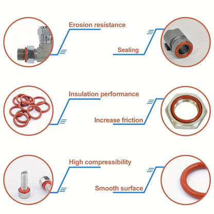 silicone O-ring set, 10 sizes, oil and heat resistant, suitable for cars and pipelines