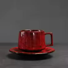 Traditional Arabic Coffee Cup and Dish Set Middle Eastern Style Kiln Transformed Coarse Ceramic Retro Handmade Mug