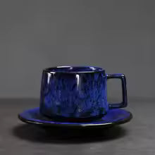 Traditional Arabic Coffee Cup and Dish Set Middle Eastern Style Kiln Transformed Coarse Ceramic Retro Handmade Mug