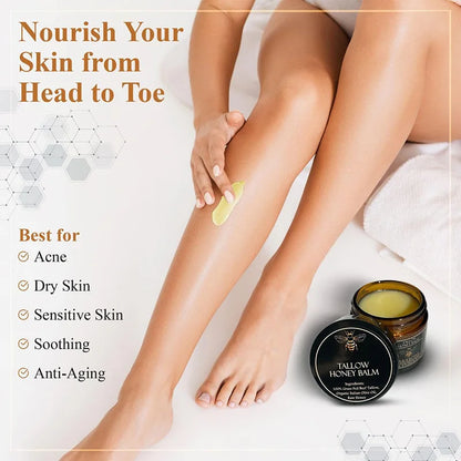 Organic Grass-Fed Beef Tallow Balm with Raw Honey - Moisturizing Cream for Soft, Smooth Skin - Handmade All-Natural Moisturizer