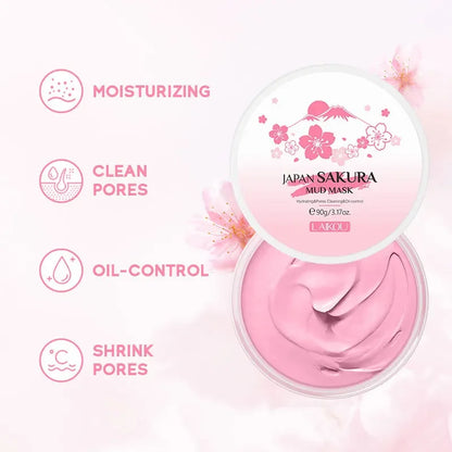 Laikou Sakura Mud Mask Deep Cleansing Oil Control Balance Antioxidan Shrink Pores Remove Blackheads Refreshing Facial Mask90/25g