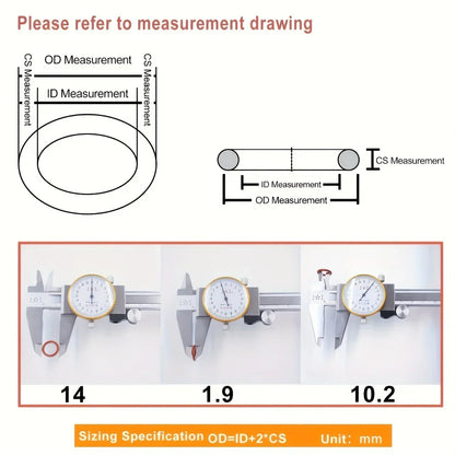 silicone O-ring set, 10 sizes, oil and heat resistant, suitable for cars and pipelines