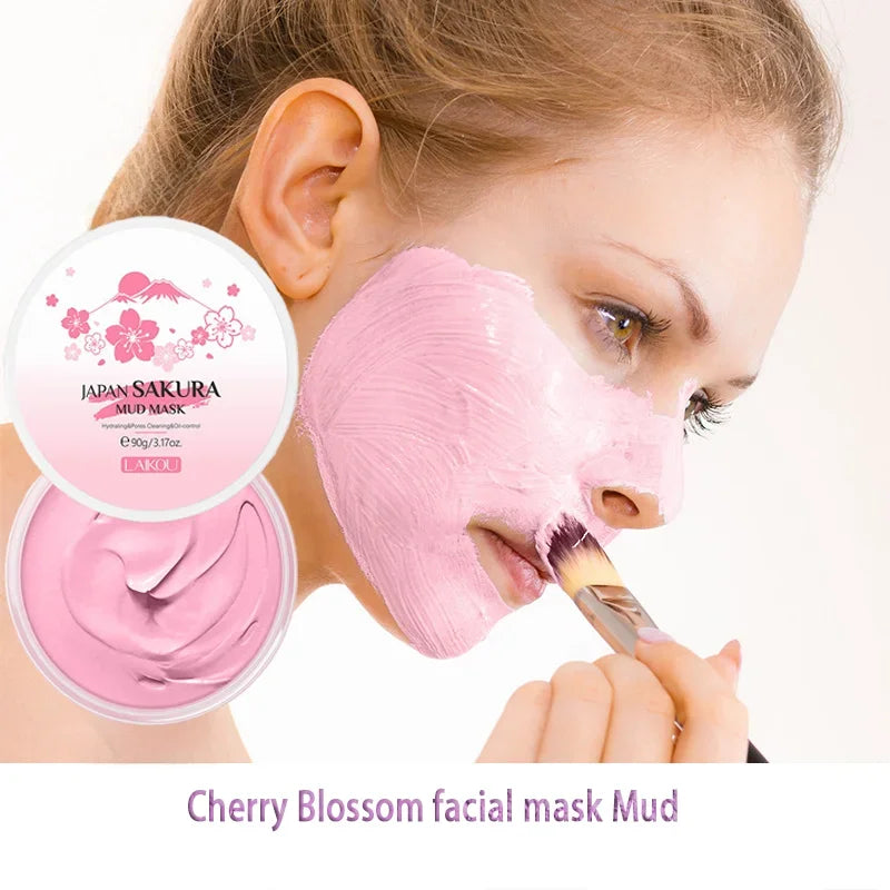 Laikou Sakura Mud Mask Deep Cleansing Oil Control Balance Antioxidan Shrink Pores Remove Blackheads Refreshing Facial Mask90/25g