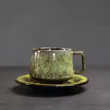 Traditional Arabic Coffee Cup and Dish Set Middle Eastern Style Kiln Transformed Coarse Ceramic Retro Handmade Mug