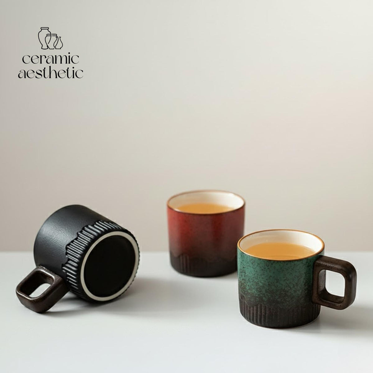 Hand-Drawn Gradient Ceramic Tea Cup