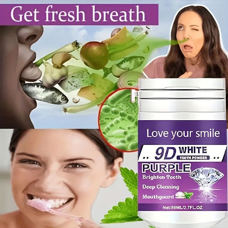 1/2pcs 9D White Purple Teeth Powder - Deep Cleaning & Polishing with Baking Soda, Refreshing Breath, Portable Travel-Friendly Formula, Brightens Smile in 7 Days, for Men & Women