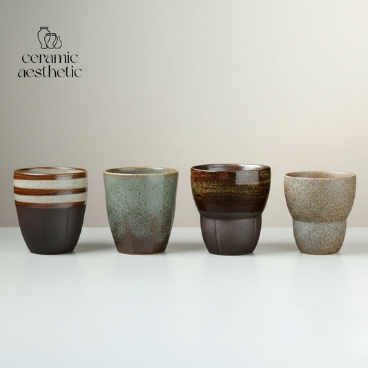 Japanese Rough Pottery Espresso Cup, Retro Ceramic Tea Mug, Wabi Sabi Drinkware