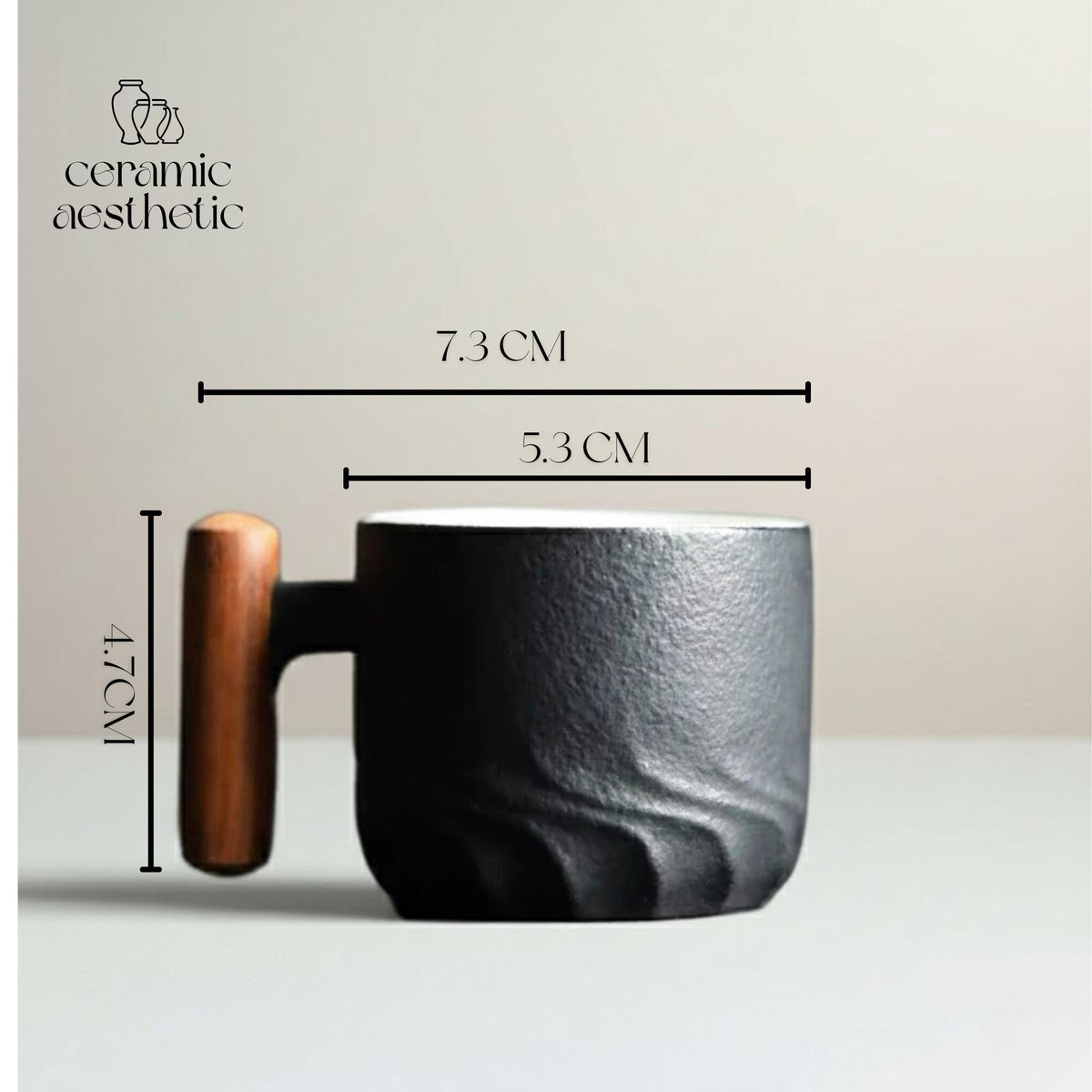 Ceramic Retro Coffee Cup with Wooden Handle - Handmade Tea Mug Office