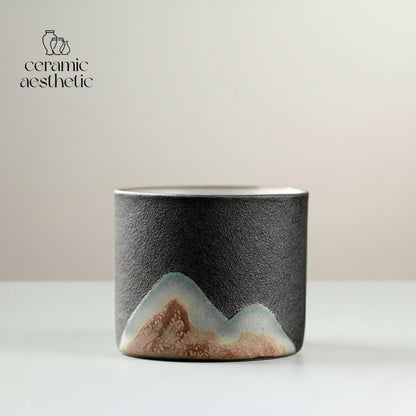 Ceramic Retro Coffee Cup with Wooden Handle - Handmade Tea Mug Office