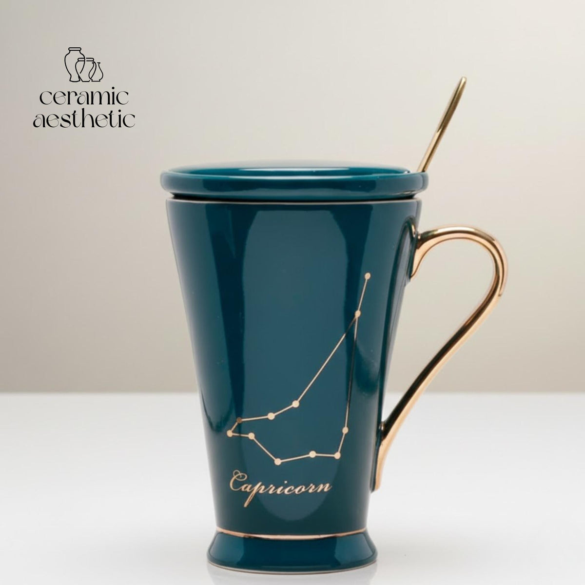 Zodiac Ceramic Mug with Lid | Marble Constellation Coffee Cup | Astrology Latte Mug