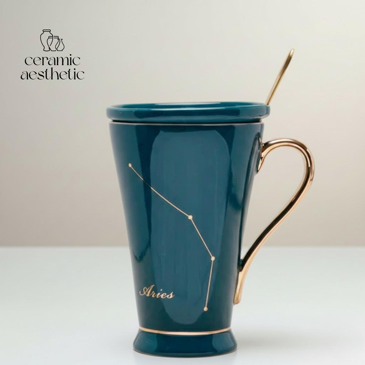 Zodiac Ceramic Mug with Lid | Marble Constellation Coffee Cup | Astrology Latte Mug