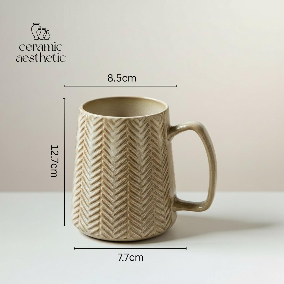 Ceramic Mug with Spoon - Retro Coffee Cup for Tea - Latte & Cereal, Minimalist Drinkware Gift