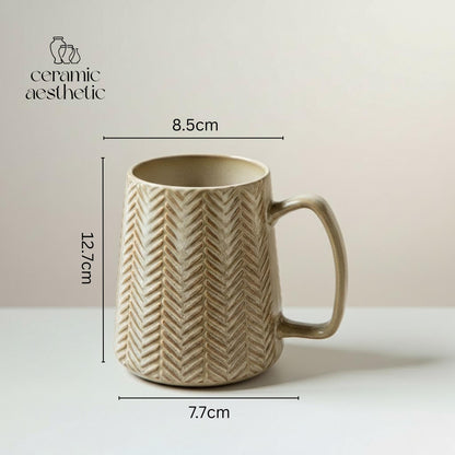 Ceramic Mug with Spoon - Retro Coffee Cup for Tea - Latte & Cereal, Minimalist Drinkware Gift