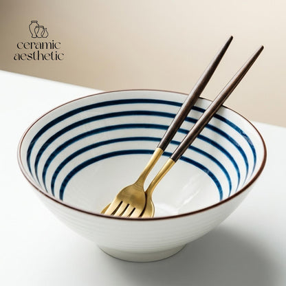 Ceramic Ramen Bowl, Japanese Stoneware Noodle & Soup Bowl, Microwave Safe Artisan Dinnerware for Rice