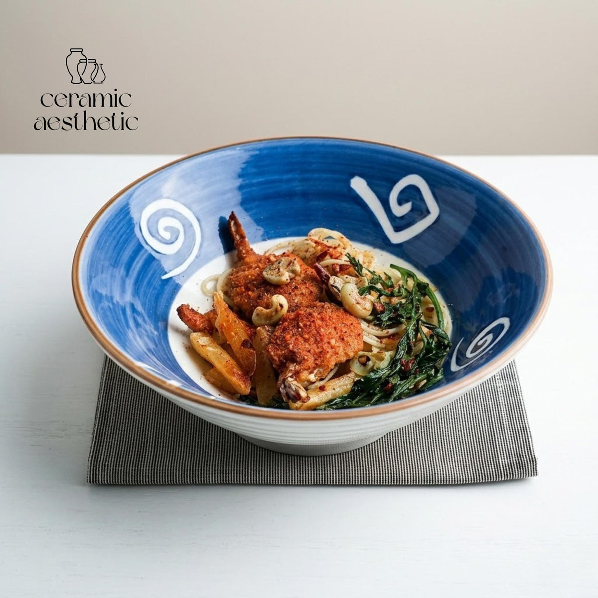 Ceramic Ramen Bowl, Japanese Stoneware Noodle & Soup Bowl, Microwave Safe Artisan Dinnerware for Rice