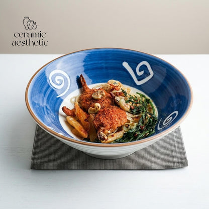 Ceramic Ramen Bowl, Japanese Stoneware Noodle & Soup Bowl, Microwave Safe Artisan Dinnerware for Rice