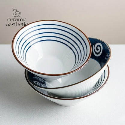 Ceramic Ramen Bowl, Japanese Stoneware Noodle & Soup Bowl, Microwave Safe Artisan Dinnerware for Rice