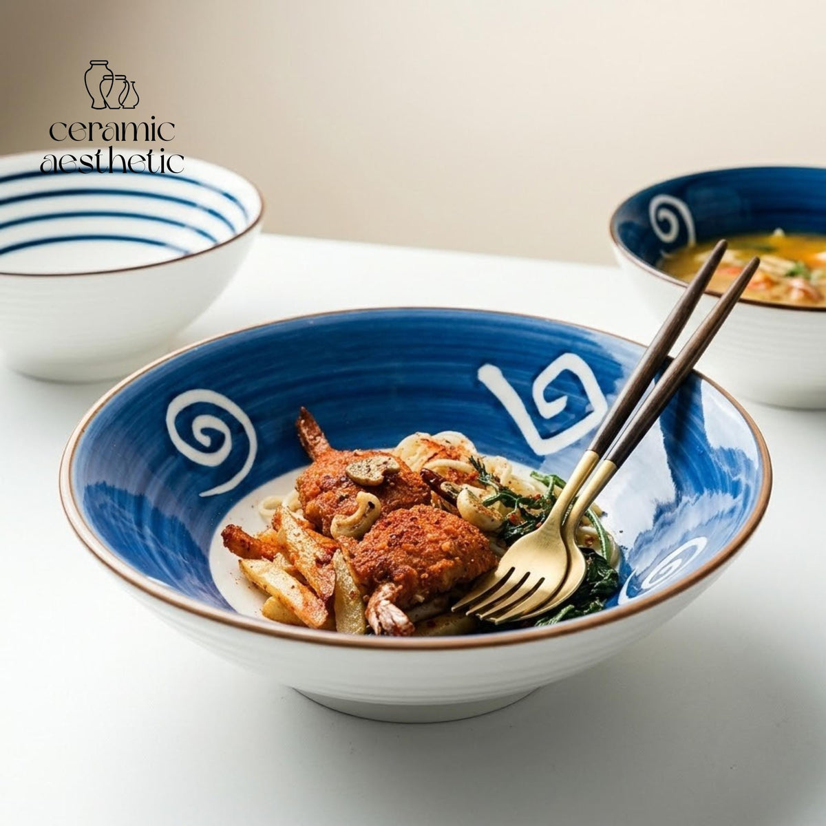 Ceramic Ramen Bowl, Japanese Stoneware Noodle & Soup Bowl, Microwave Safe Artisan Dinnerware for Rice