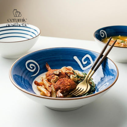 Ceramic Ramen Bowl, Japanese Stoneware Noodle & Soup Bowl, Microwave Safe Artisan Dinnerware for Rice