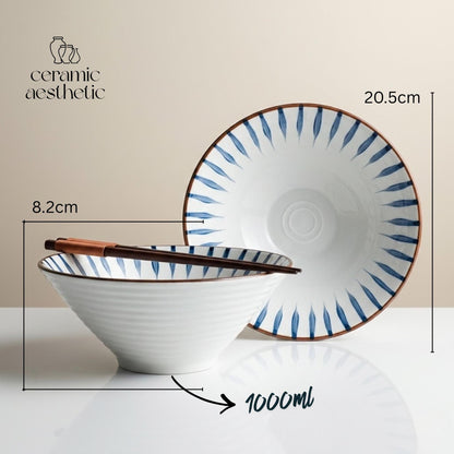 Ceramic Ramen Bowl, Japanese Stoneware Noodle & Soup Bowl, Microwave Safe Artisan Dinnerware for Rice