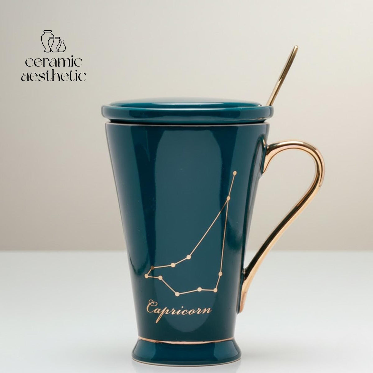 Zodiac Ceramic Mug with Lid | Marble Constellation Coffee Cup | Astrology Latte Mug