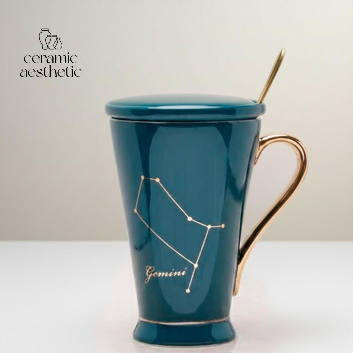 Zodiac Ceramic Mug with Lid | Marble Constellation Coffee Cup | Astrology Latte Mug