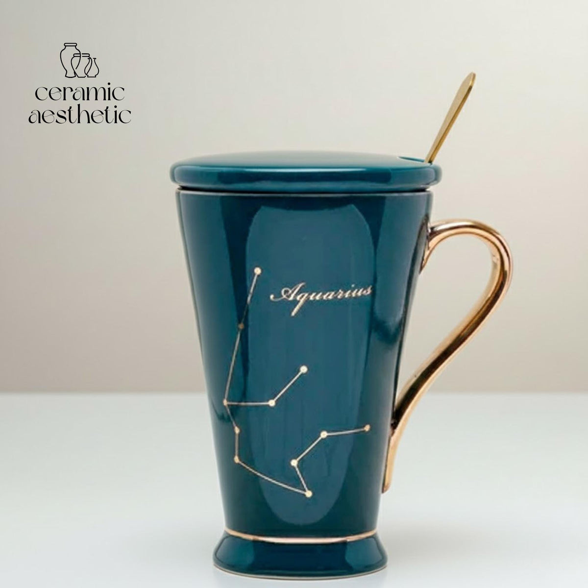 Zodiac Ceramic Mug with Lid | Marble Constellation Coffee Cup | Astrology Latte Mug