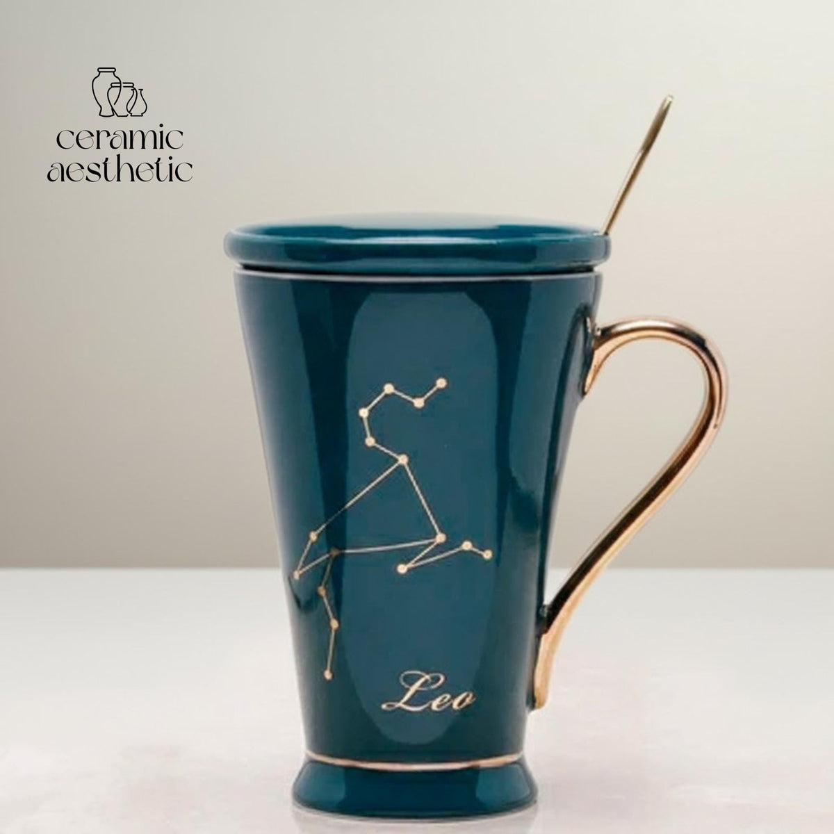 Zodiac Ceramic Mug with Lid | Marble Constellation Coffee Cup | Astrology Latte Mug