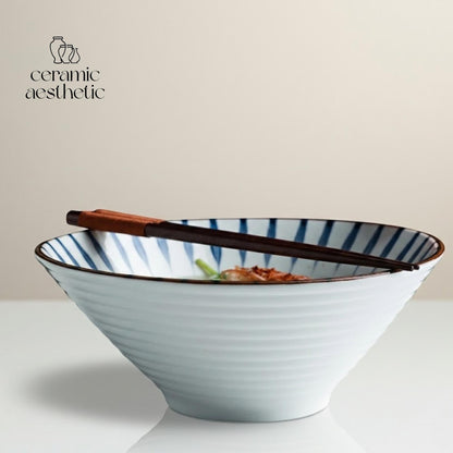 Ceramic Ramen Bowl, Japanese Stoneware Noodle & Soup Bowl, Microwave Safe Artisan Dinnerware for Rice