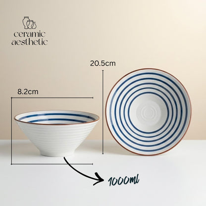 Ceramic Ramen Bowl, Japanese Stoneware Noodle & Soup Bowl, Microwave Safe Artisan Dinnerware for Rice