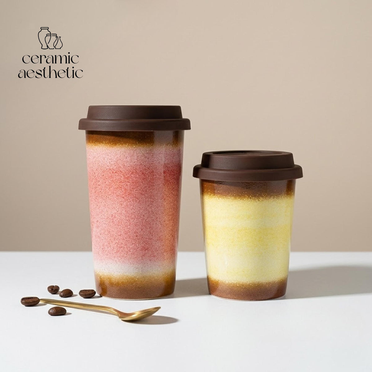 Handmade Ceramic Travel Mug with Silicone Lid, Rustic Latte Cup