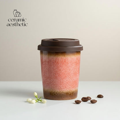 Handmade Ceramic Travel Mug with Silicone Lid, Rustic Latte Cup