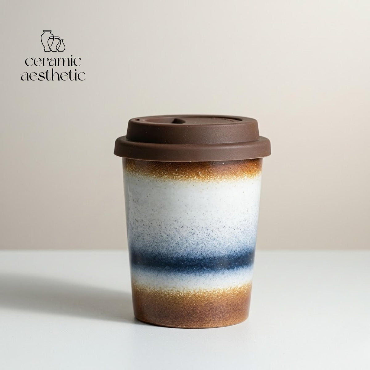 Handmade Ceramic Travel Mug with Silicone Lid, Rustic Latte Cup