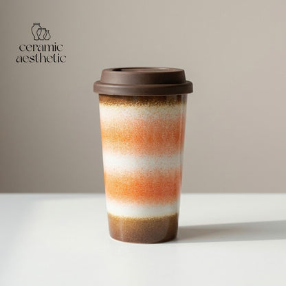Handmade Ceramic Travel Mug with Silicone Lid, Rustic Latte Cup