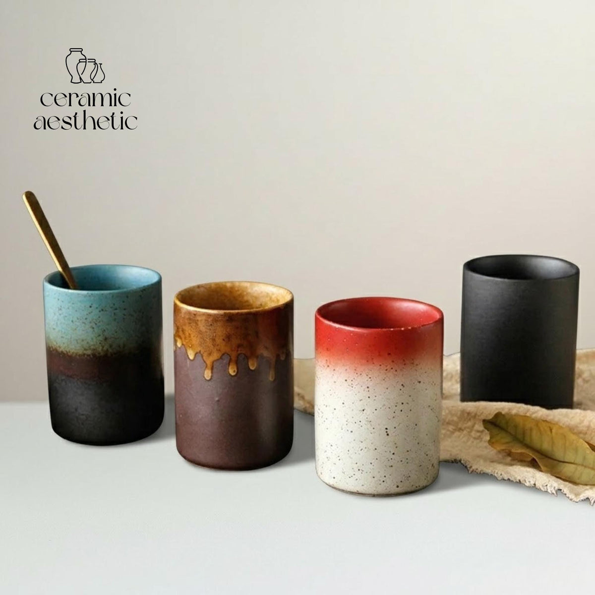 Handmade Japanese Ceramic Mug – Retro Floral Style Pottery Tumbler