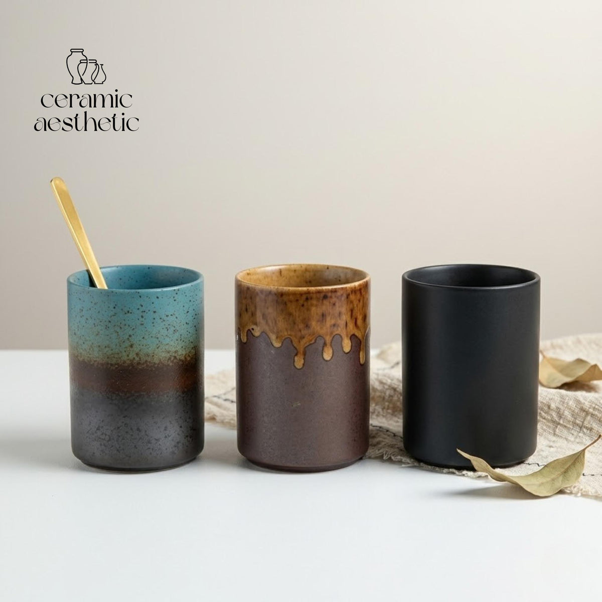 Handmade Japanese Ceramic Mug – Retro Floral Style Pottery Tumbler