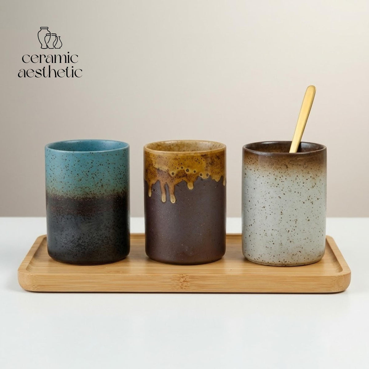 Handmade Japanese Ceramic Mug – Retro Floral Style Pottery Tumbler