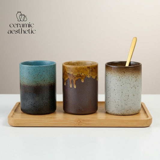 Handmade Japanese Ceramic Mug – Retro Floral Style Pottery Tumbler