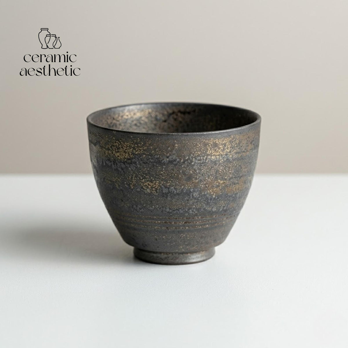 Handmade Ceramic Tea Cup, Gilded Glaze Floral Design, Japanese Inspired Drinkware