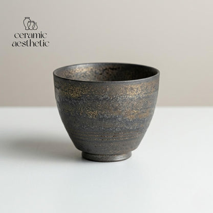 Handmade Ceramic Tea Cup, Gilded Glaze Floral Design, Japanese Inspired Drinkware