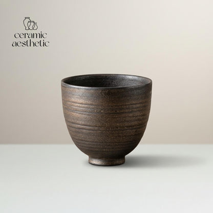 Handmade Ceramic Tea Cup, Gilded Glaze Floral Design, Japanese Inspired Drinkware