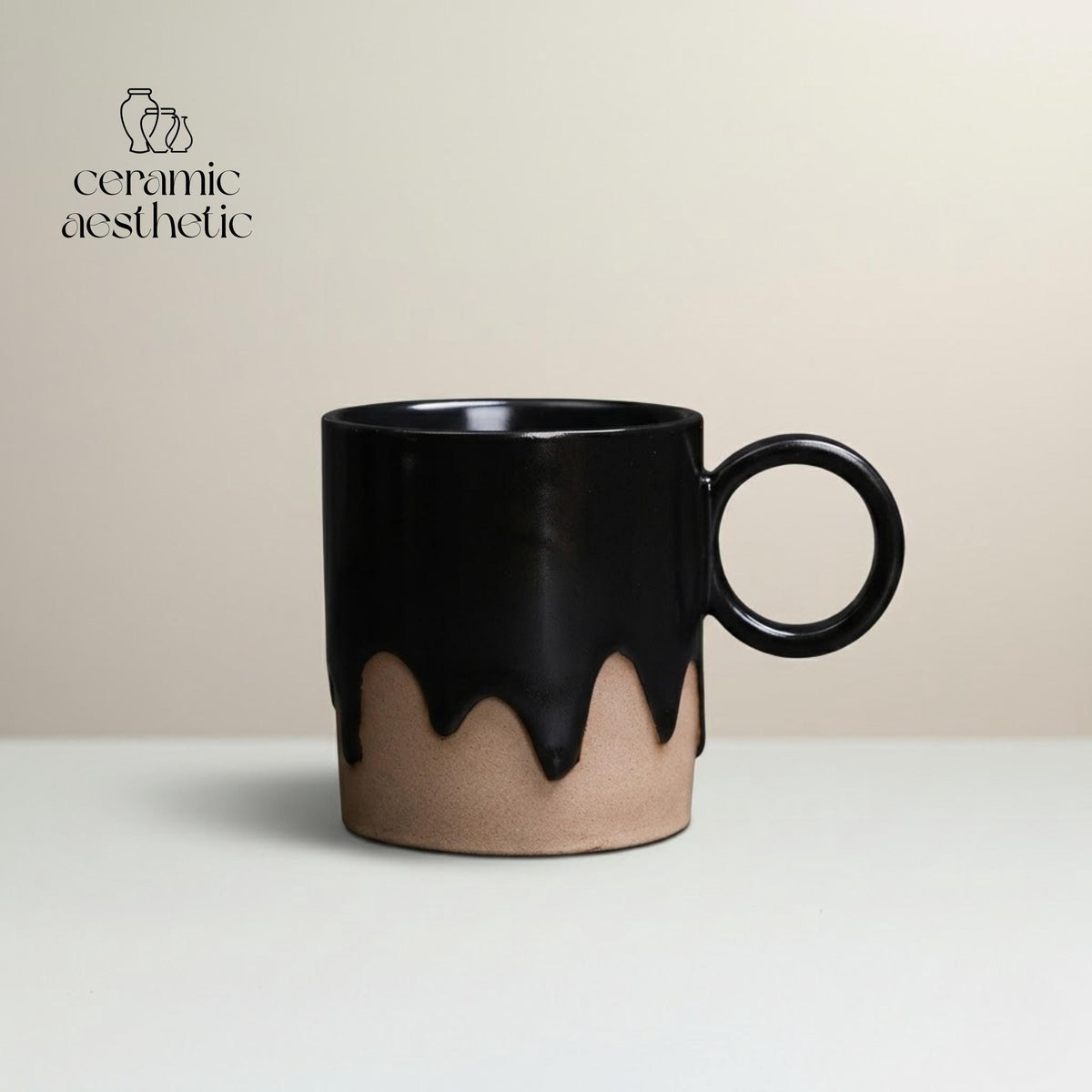 Retro Ceramic Coffee Cup Plate Set Handmade Pottery Mug Rustic Latte Cappuccino Japanese Stoneware