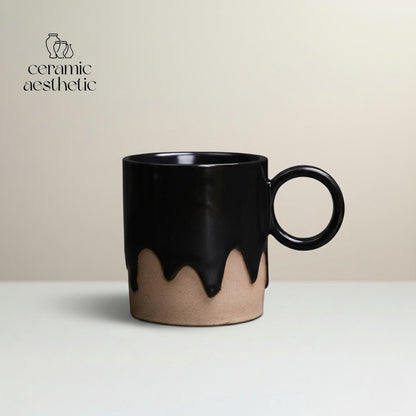 Retro Ceramic Coffee Cup Plate Set Handmade Pottery Mug Rustic Latte Cappuccino Japanese Stoneware