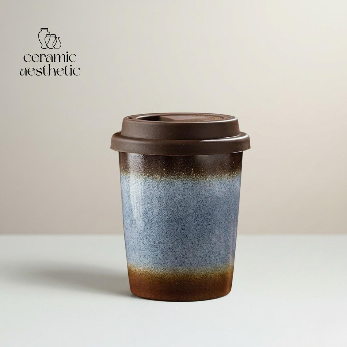 Handmade Ceramic Travel Mug with Silicone Lid, Rustic Latte Cup
